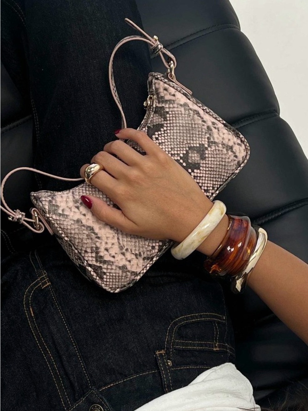 Princess Polly Pink Snake-Print Mini shoulder Bag